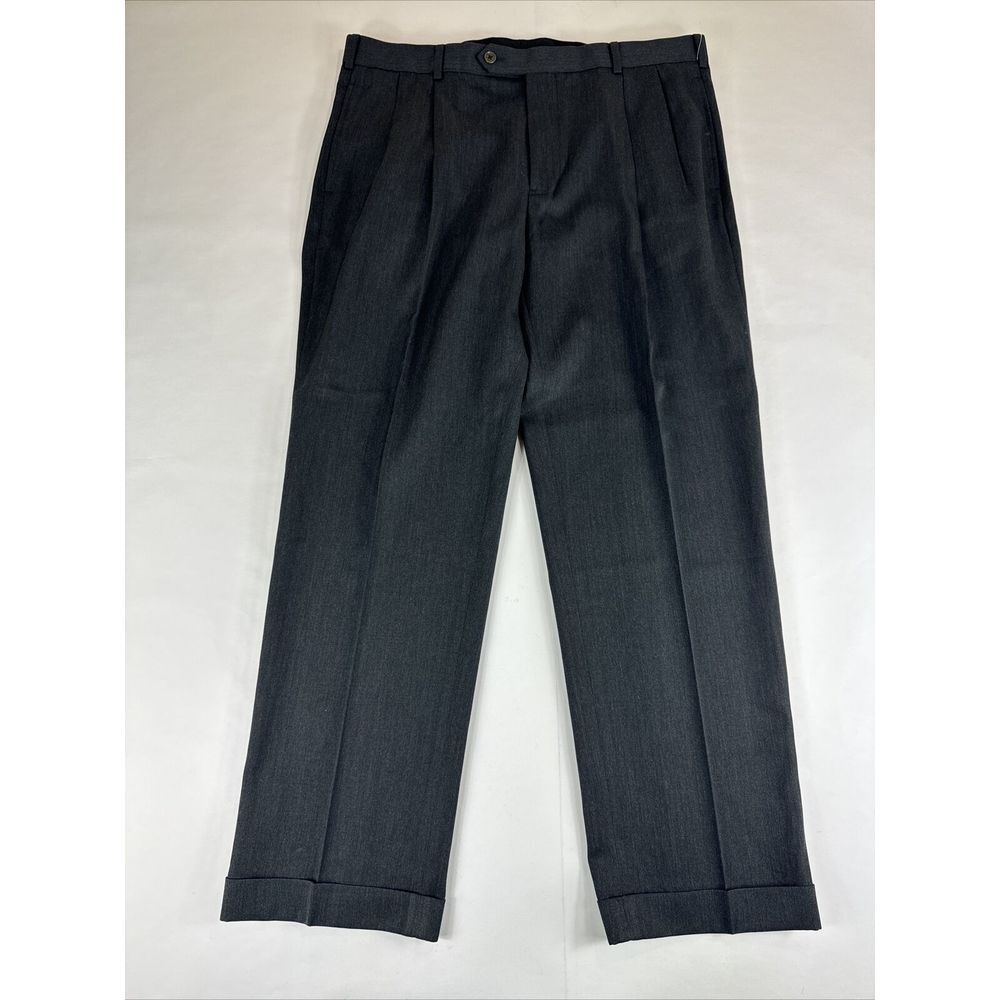 Brooks Brothers Madison Wool Dress Pants Mens 37x30 Gray Pleated Cuffed Trousers